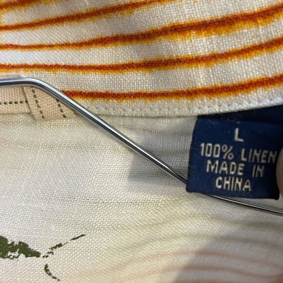 Large Tommy Bahama Orange Green Striped 100% Linen LS Shirt - Picture 3 of 5